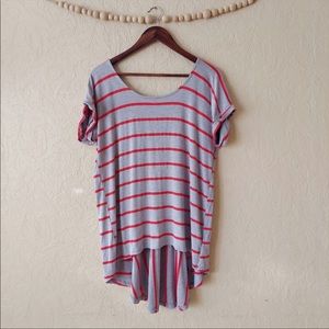 Anthropologie Pure + Good tunic top women's small grey red stripe short sleeve